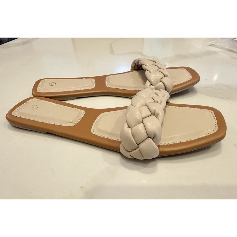 NEW Braided Strappy Sandals Flats Women Sz 9 9.5 40 Square Toe Slides Slip On